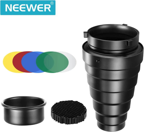 Neewer Medium Aluminium Alloy Conical Snoot Kit with Honeycomb Grid | CameraStuff | South Africa Gauteng Online Shop