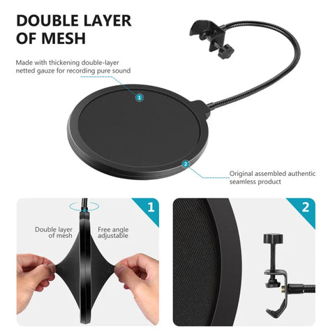 Neewer NW(B-3) 6inches Pop Filter with Gooseneck and C-Style Clamp and Pop Filter/Shield (Black) | CameraStuff | South Africa Gauteng Online Shop