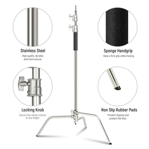 Neewer SC340AW 330cm Air-Cushioned Stainless Steel C-Stand with Boom Arm and Wheels | CameraStuff | South Africa Gauteng Online Shop