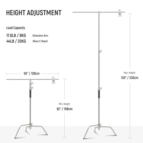 Neewer SC340AW 330cm Air-Cushioned Stainless Steel C-Stand with Boom Arm and Wheels | CameraStuff | South Africa Gauteng Online Shop