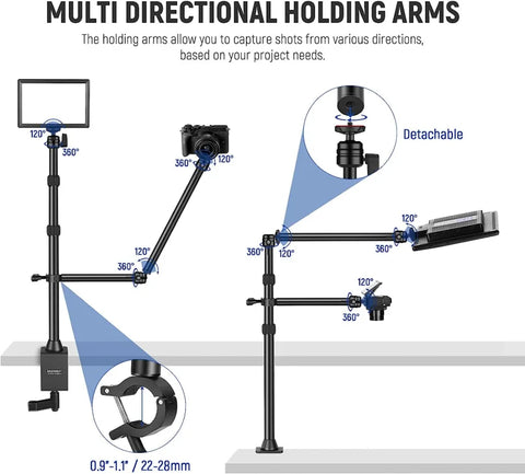 Neewer TL253A Dual-Arm Desktop Streaming Camera Mount Stand with 1/4" Ball Head & Clamp | CameraStuff | South Africa Gauteng Online Shop