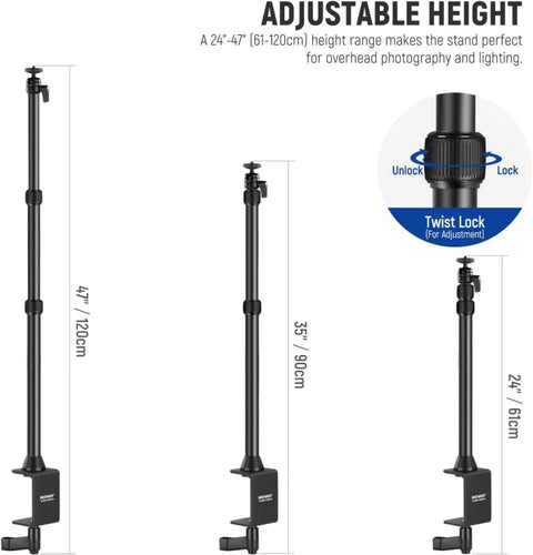 Neewer TL253A Dual-Arm Desktop Streaming Camera Mount Stand with 1/4" Ball Head & Clamp | CameraStuff | South Africa Gauteng Online Shop