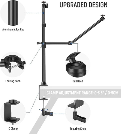 Neewer TL253A Dual-Arm Desktop Streaming Camera Mount Stand with 1/4" Ball Head & Clamp | CameraStuff | South Africa Gauteng Online Shop