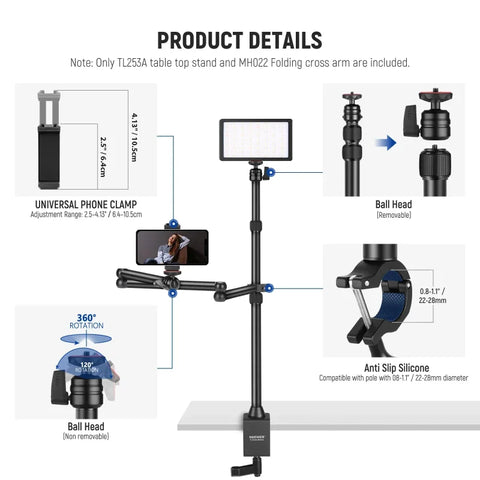 Neewer TL253A+MH022 Desktop Streaming Camera Mount Stand with 1/4" Ball Head & Clamp | CameraStuff | South Africa Gauteng Online Shop