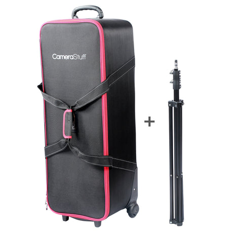 Camerastuff Red-Rim Roller Carry Bag Studio & Lighting Accessories (88x31x31cm) + 1 x 200cm Light Stand