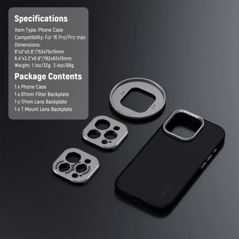 Neewer PA084P Modular Phone Case for iPhone 16 Pro Max with 3 Filter Backplates