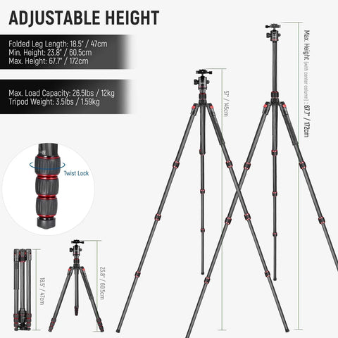 Neewer N55c 68’’/172cm Carbon Fiber 2-in-1 Tripod & Monopod • Camerastuff • South Africa