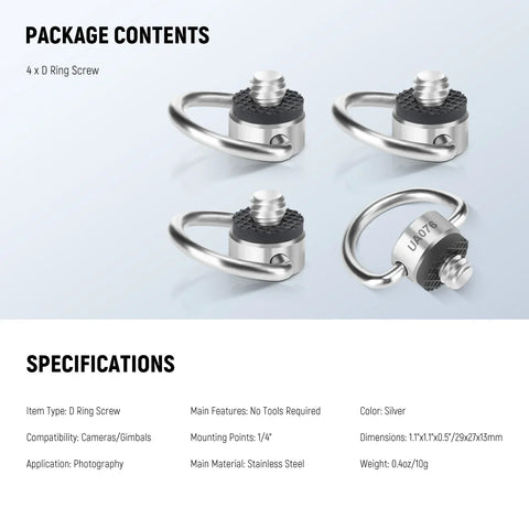 Neewer Ua076 Stainless Steel 1/4’’ d Ring Screw Set (4 Pack) • Camerastuff • South Africa