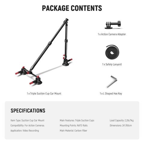 Neewer Ca136 Triple Suction Cup Extension Pole Car Mount Kit • Camerastuff • South Africa