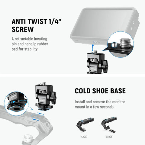 Neewer MA006 Swivel & Tilt Adjustable Cold Shoe Monitor Mount 1/4 Screw Locating Pin