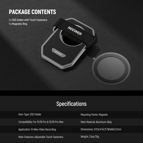 Neewer PA040 Magnetic Magsafe SSD Mount with Upgraded Touch Fastener