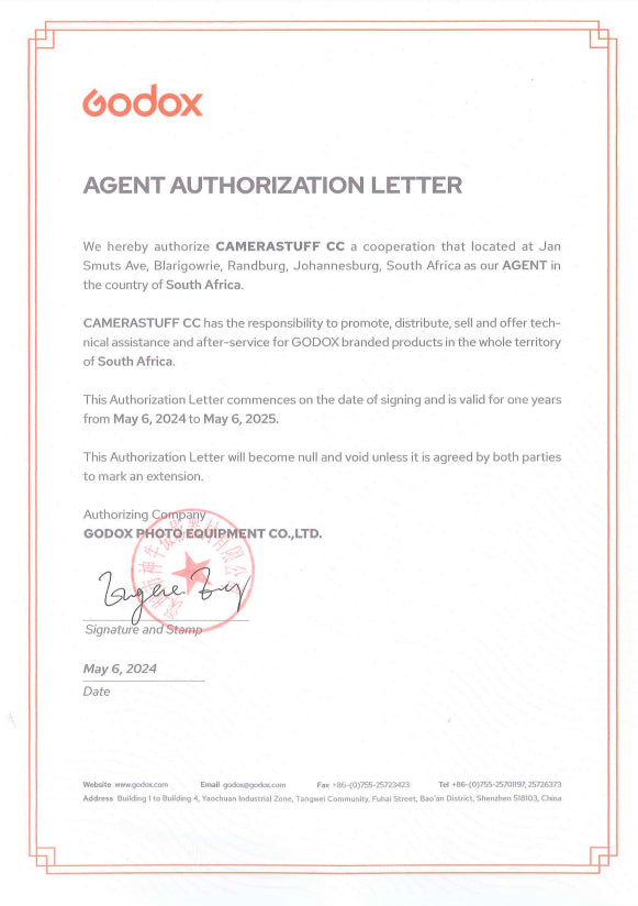 Godox Letter of Authorization | Buy Godox at CameraStuff 