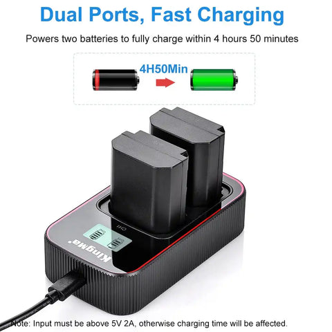 KingMa 2-Pack 2000mAh NP-FZ100 Battery and LCD Dual USB Charger for Sony Alpha