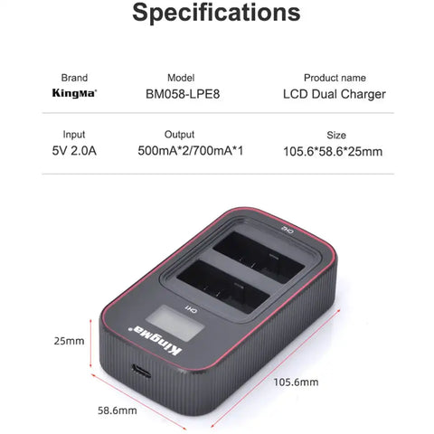 Kingma Canon LP-E8 LCD Dual USB Camera Battery Charger