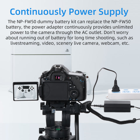 Kingma Dr-fw50 Np-fw50 Sony Dummy Battery + Ac-power Supply with Plug • Camerastuff • South Africa