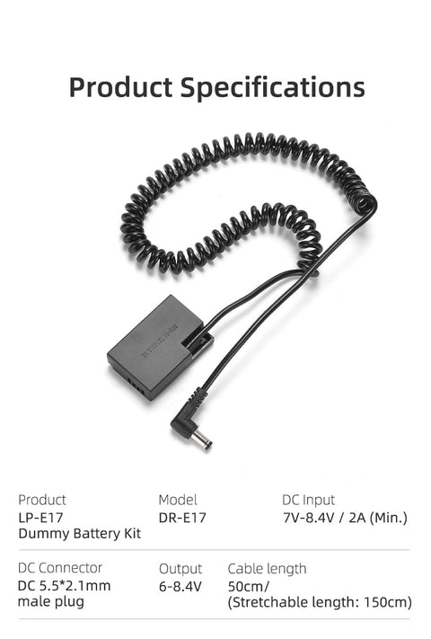 Kingma Dr-lpe17 Lp-e17 Canon Dummy Battery + Ac-power Supply with Plug • Camerastuff • South Africa