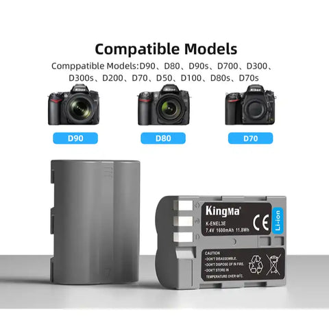 Kingma Nikon EN-EL3e Battery 1600mAh, includes a battery protective box