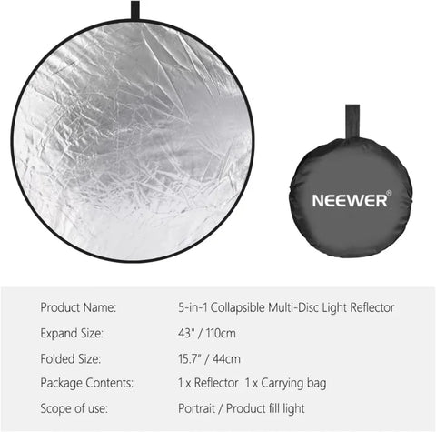 Neewer 110cm 5-in-1 Portable Collapsible Reflector & Diffuser with Carry Bag • Camerastuff • South Africa