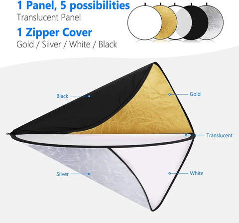 Neewer 110cm 5-in-1 Portable Collapsible Reflector & Diffuser with Carry Bag • Camerastuff • South Africa