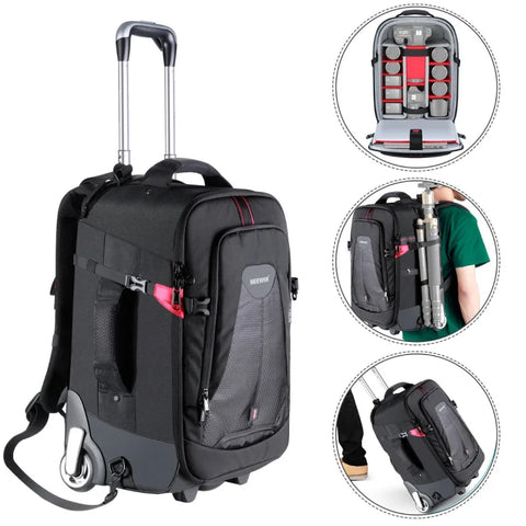 Neewer 2-in-1 Trolley Wheeled Camera Backpack Bag Red (10090011) • Camerastuff • South Africa