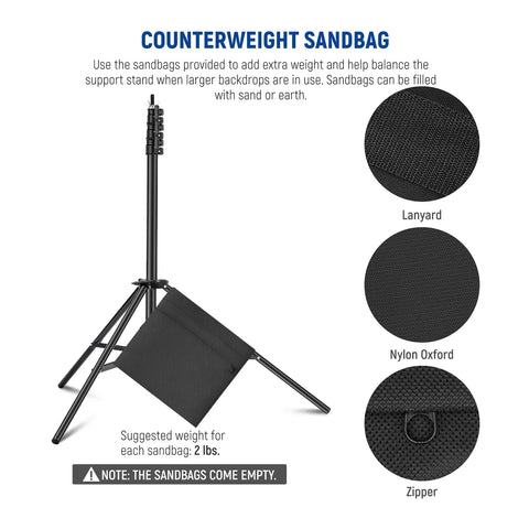 Neewer 2.6x3m Lightweight Backdrop Stand Kit with Clamps & Sandbags • Camerastuff • South Africa