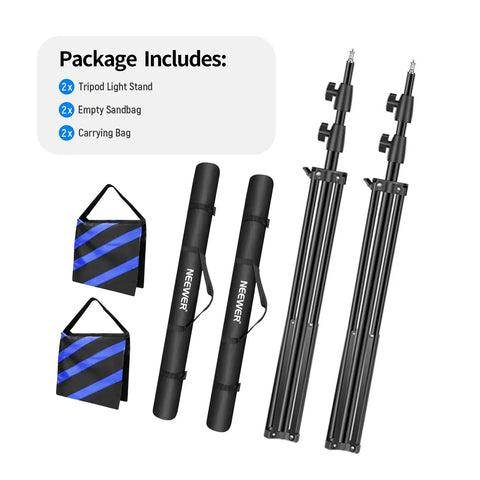 Neewer 2-pack 300cm Spring-loaded Light Stand Kit with Sandbags • Camerastuff • South Africa