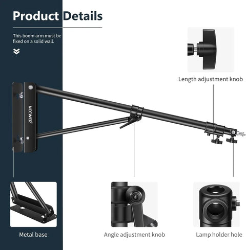 Neewer 2-pack Studio Wall Mount Boom Arm 180cm (black) • Camerastuff • South Africa