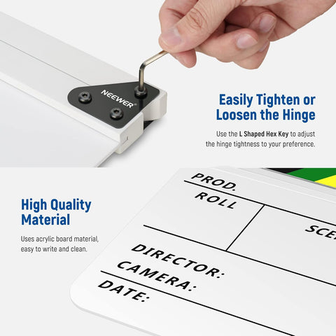 Neewer 20x30cm Acrylic Clapperboard Film Production Slate Kit (white) • Camerastuff • South Africa