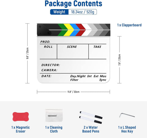 Neewer 20x30cm Acrylic Clapperboard Film Production Slate Kit (white) • Camerastuff • South Africa
