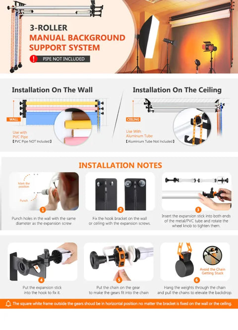 Neewer 3-pulley Roller Wall/ceiling Mounting Manual Backdrop Reeling System • Camerastuff • South Africa
