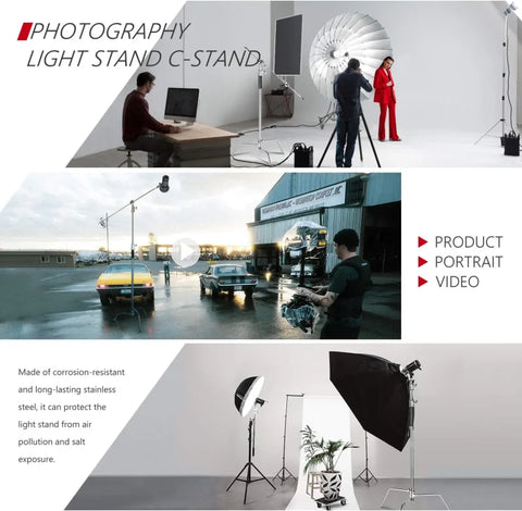 Neewer 300cm Adjustable C-stand Light Stand with Extension Boom Arm Removable Turtle-base and Carry Bag • Camerastuff