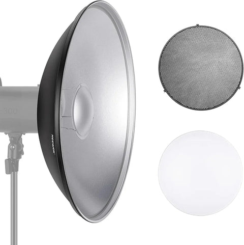 Neewer 55cm Silver Beauty Dish with Diffuser Cloth and Honeycomb Grid • Camerastuff • South Africa