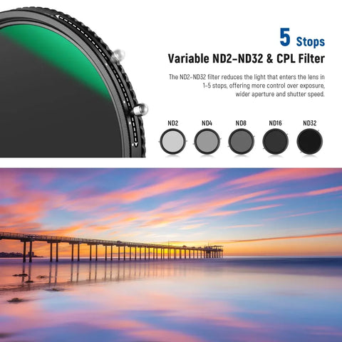 Neewer 58mm Filter 2-in-1 Cpl Circular Polarizer and Vnd Nd2-nd32 Variable Neutral Density • Camerastuff • South Africa