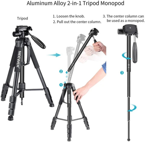 Neewer 70’’/177cm Portable Aluminium 2-in-1 Tripod and Monopod with Pan Tilt Head • Camerastuff • South Africa