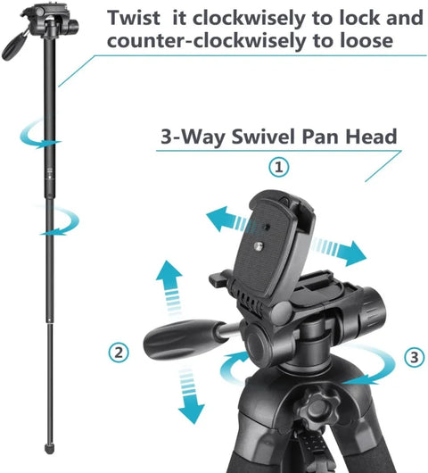 Neewer 70’’/177cm Portable Aluminium 2-in-1 Tripod and Monopod with Pan Tilt Head • Camerastuff • South Africa