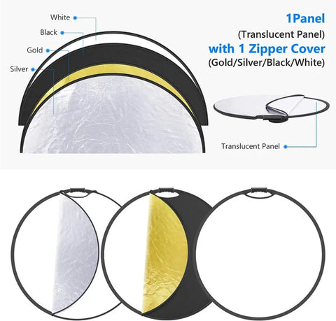 Neewer 80cm 5-in-1 Portable Round Light Reflector Collapsible Multi-Disc with Single Grip and Bag | CameraStuff | South Africa Gauteng Online Shop