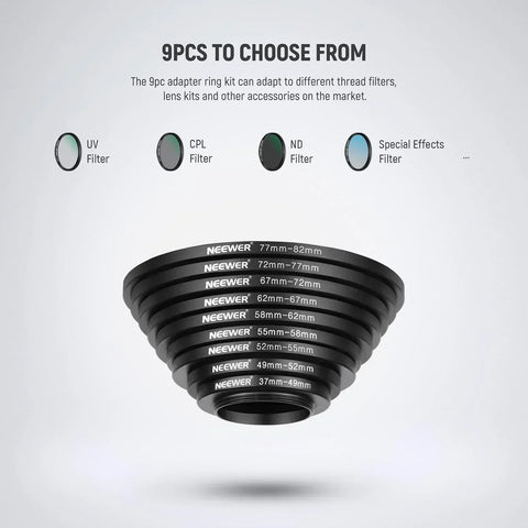 Neewer 9 Pieces Step-Ip Lens Filter Adapter Rings Set
