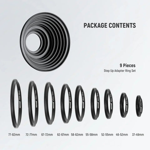 Neewer 9 Pieces Step-Ip Lens Filter Adapter Rings Set