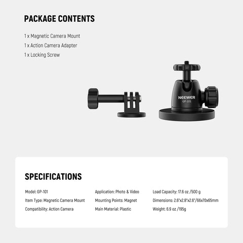 Neewer BASICS GP101 Magnetic Camera Mount for Action Camera