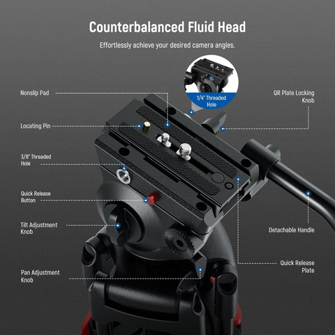 Neewer Basics Tp37 74’’/187cm Aluminium Video Tripod with Fluid Head • Camerastuff • South Africa