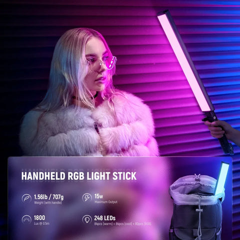 Neewer Bh30s 15w Rgb-ww Led Constant Light Stick with Built-in Battery and Touchscreen Control • Camerastuff • South