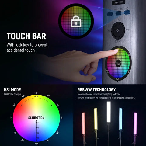 Neewer Bh30s 15w Rgb-ww Led Constant Light Stick with Built-in Battery and Touchscreen Control • Camerastuff • South