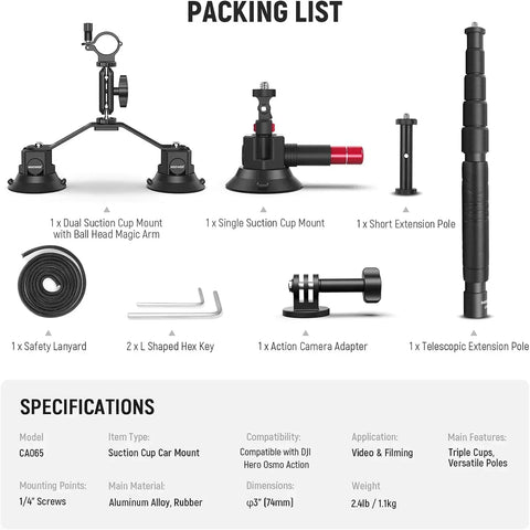 Neewer Ca065 Triple Suction Cup Car Mount • Camerastuff • South Africa