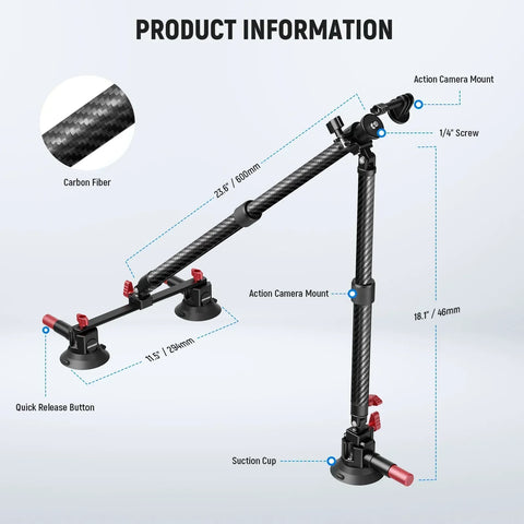 Neewer Ca136 Triple Suction Cup Extension Pole Car Mount Kit • Camerastuff • South Africa