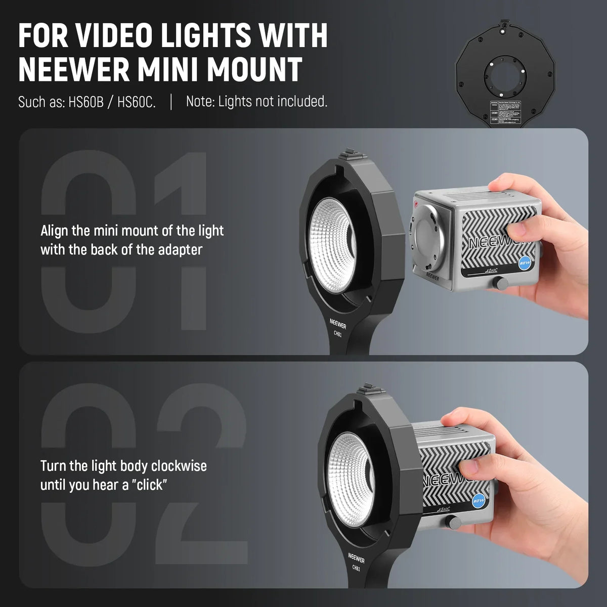 NEEWER HS60C + CHB1 ボーエンズマウントおまけ付き Neewer CHB1 Bowens Mount Adapter Holder – CameraStuff