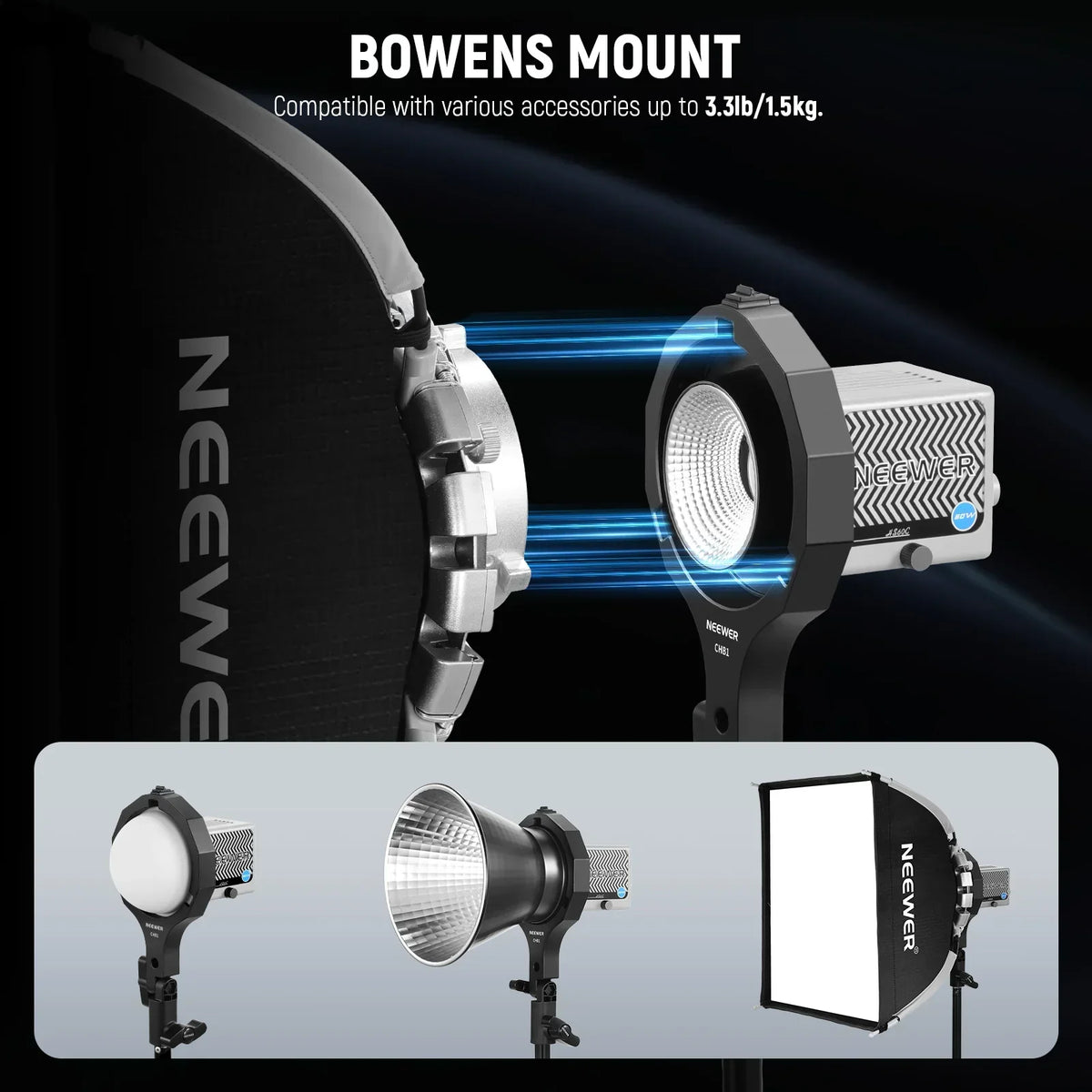NEEWER HS60C + CHB1 ボーエンズマウントおまけ付き Neewer CHB1 Bowens Mount Adapter Holder – CameraStuff