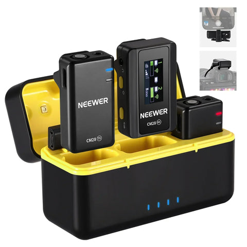 Neewer Cm28 Wireless Lavalier Lapel Microphone with Charging Case and Built-in 4gb Storage • Camerastuff • South Africa