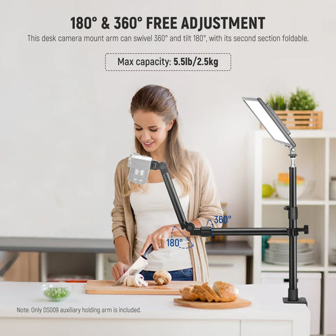 Neewer DS009 Overhead Desktop Camera Mount Arm with Phone Clip