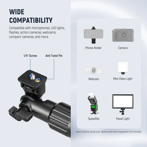 Neewer DS009 Overhead Desktop Camera Mount Arm with Phone Clip