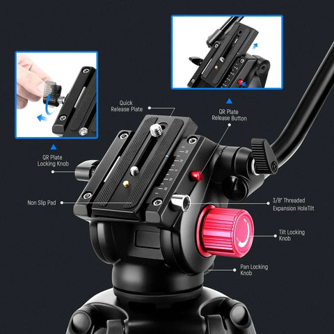 Neewer Ds801 79’’/200cm Aluminium Video Tripod with Fluid Head • Camerastuff • South Africa